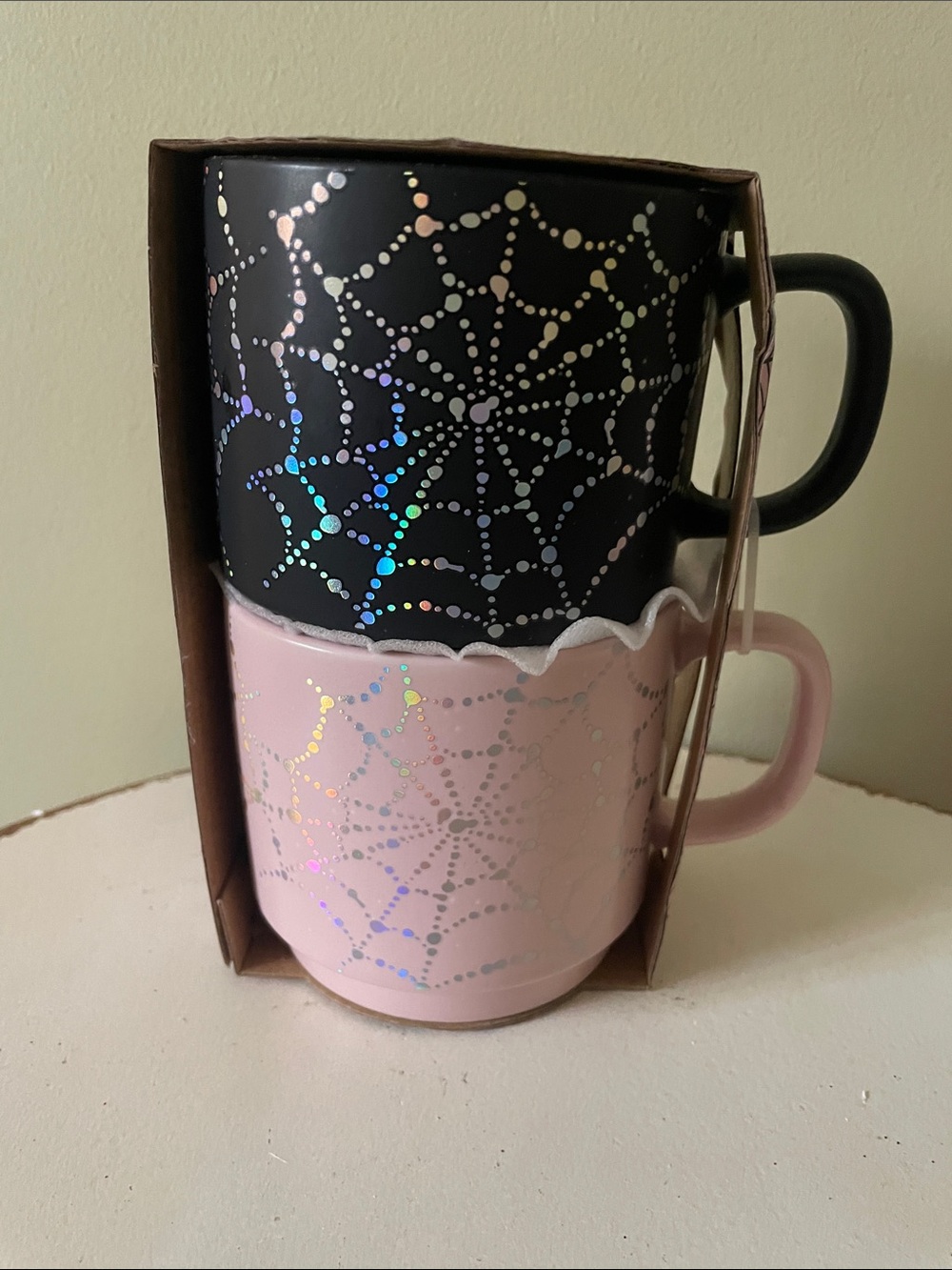 Halloween spider web mugs
